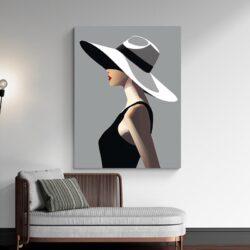 Tableau minimaliste femme à chapeau deco design