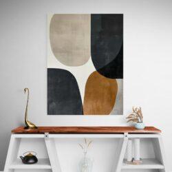 Tableau minimaliste marron et gris mur blanc