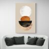 Tableau minimaliste orange blanc et noir canape blanc