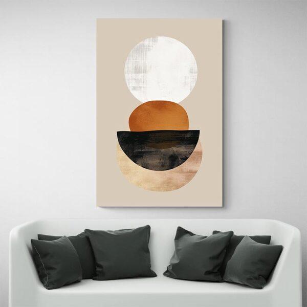 Tableau minimaliste orange blanc et noir canape blanc