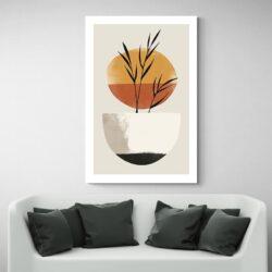 Tableau minimaliste pot de fleur canape blanc