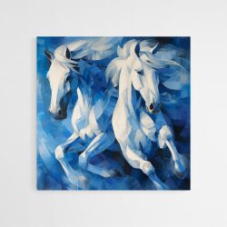 Tableau peinture chevaux bleus