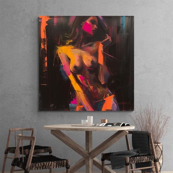 Tableau peinture femme nue mur gris