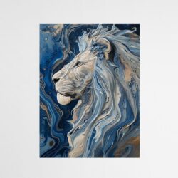 Tableau peinture lion bleu