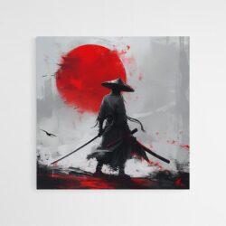 Tableau peinture samourai rouge