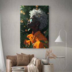 Tableau portrait femme noire cheveux blancs decoration