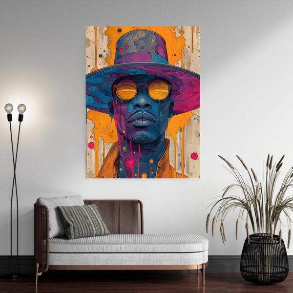 Tableau psychédélique homme à chapeau deco moderne