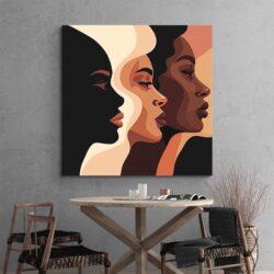 Tableau silhouettes visages femmes mur gris