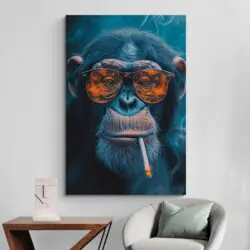 Tableau singe cigarette et lunettes deco minimaliste