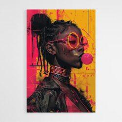 Tableau street art femme noire avec chewing gum