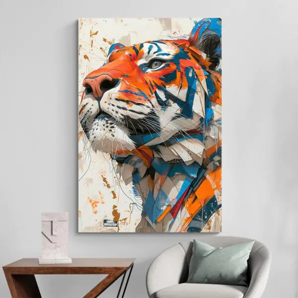 Tableau tigre orange et bleu deco minimaliste