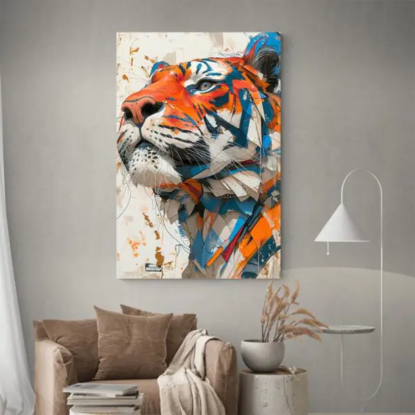 Tableau tigre orange et bleu decoration