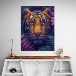 Tableau tigre violet mur blanc