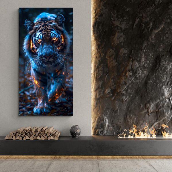 Tableau tigre yeux lumineux cheminee