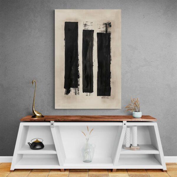 Tableau traits noirs mur gris