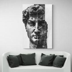 Tableau visage Statue David canape blanc