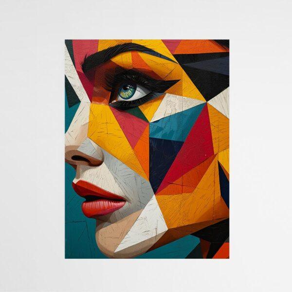 Tableau visage femme cubisme coloré