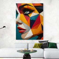 Tableau visage femme cubisme coloré deco moderne blanc