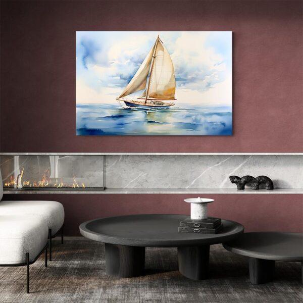 tableau aquarelle bateau mur rouge