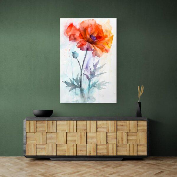 tableau aquarelle coquelicots mur vert