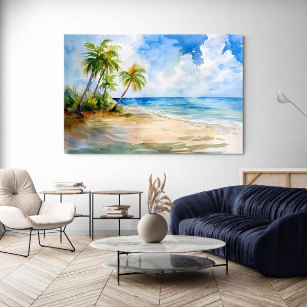 tableau aquarelle plage salon canape