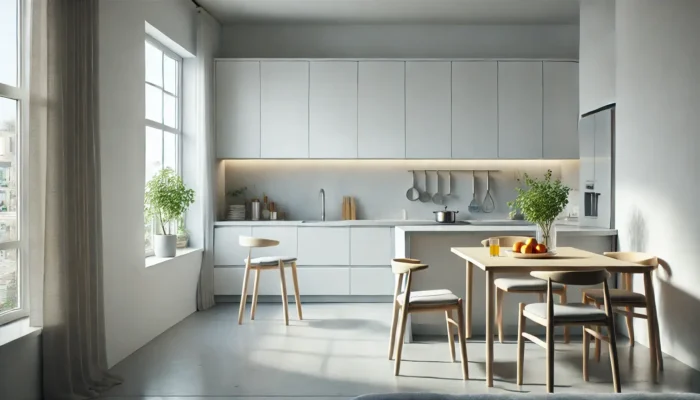 Une cuisine minimaliste et fonctionnelle, parfaite pour un intérieur épuré