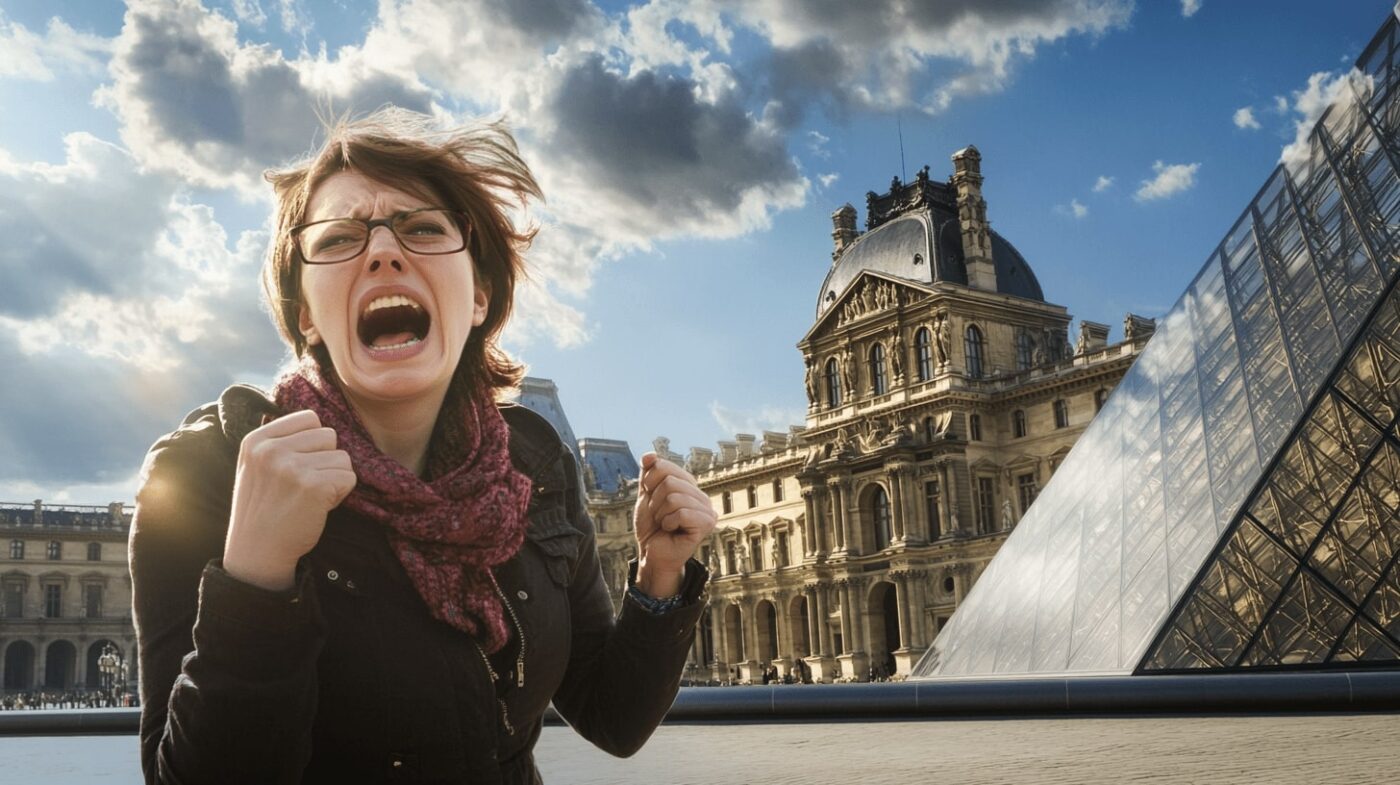 Woman in front of the louvres