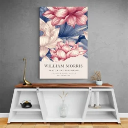 Affiche William Morris Lotus Rose et Blanche mur gris 1.webp