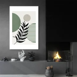 tableau abstrait feuille vert salon noir 1.webp