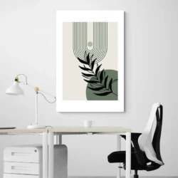 tableau abstrait feuille vert pastel bureau 1.webp