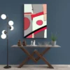 Tableau Abstrait Rouge et Gris mur bleu