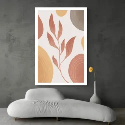 Tableau Abstrait feuille Terracotta salon moderne gris