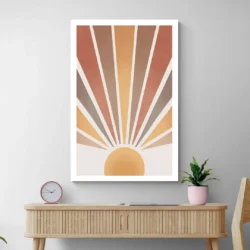 Tableau Abstrait soleil Terracotta salon bois