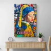 Tableau Fille perle Street Art salon bois 1.webp