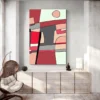 Tableau Rouge et Gris Abstrait salon blanc