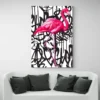 Tableau avec flamant rose canape blanc