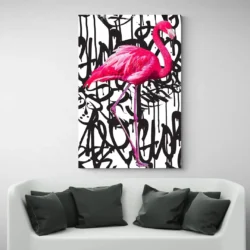 Tableau avec flamant rose canape blanc