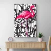 Tableau avec flamant rose salon bois