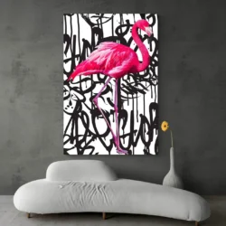 Tableau avec flamant rose salon moderne gris