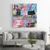 Tableau panthere rose luxe salon blanc
