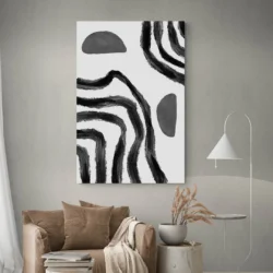 tableau abstrait blanc et noir salon boheme