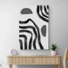 tableau abstrait blanc et noir salon bois