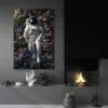 tableau astronaute fleurs salon moderne noir 1.webp