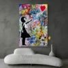 tableau banksy petite fille au ballon salon moderne gris