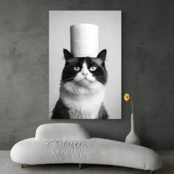tableau chat drole salon moderne gris 1.webp