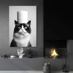 tableau chat drole salon moderne noir 1.webp