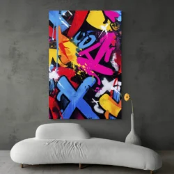 tableau graffiti street art salon moderne gris 1.webp
