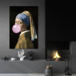 tableau la jeune fille a la perle salon moderne noir 1.webp