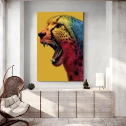 tableau leopard colore salon blanc 1.webp