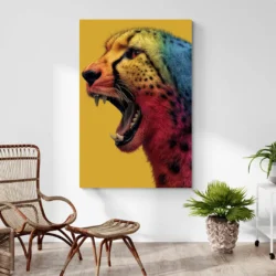 tableau leopard colore salon plante 1.webp
